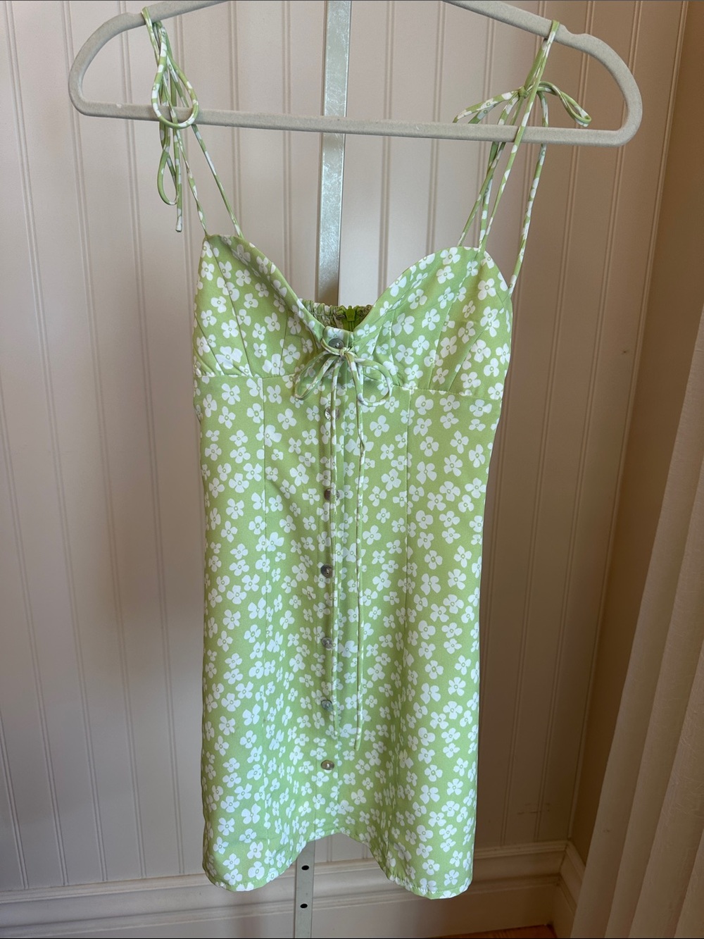 Princess Polly Light Green Floral Tie-Shoulder Mini Dress